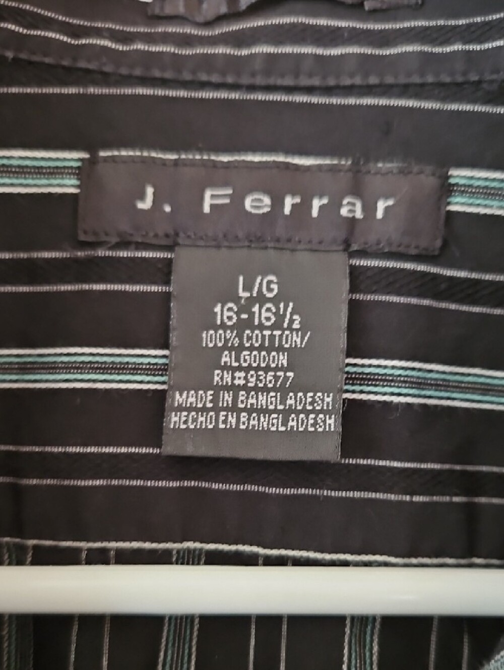 J Ferrar Size L 16-16.5 Black Stripe Shirt with Teal and White Stripes - Picture 4 of 13